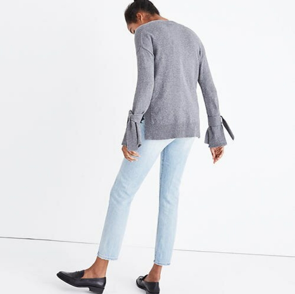 Madewell Grey Tie Cuff Pullover Sweater Size Small - Picture 3 of 8